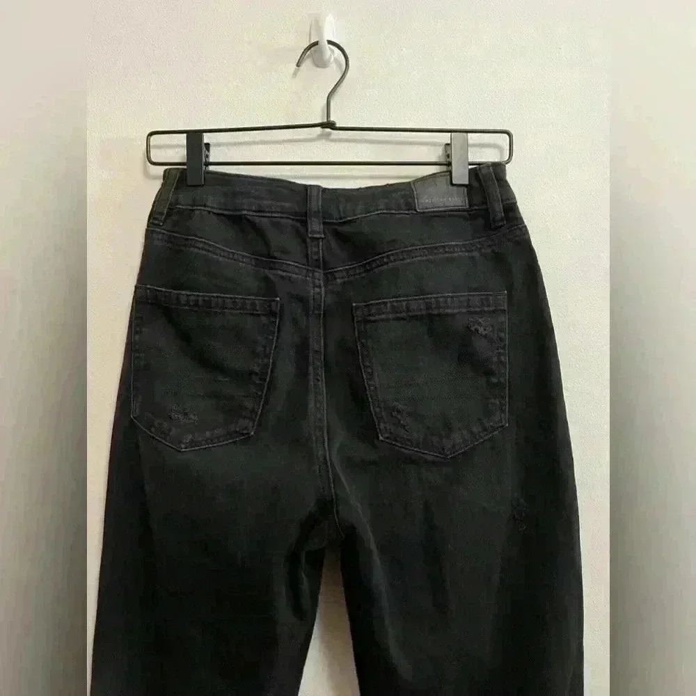 American Eagle‎ - Mom Jeans Black Comfort Stretch Distressed - Size 2 Short